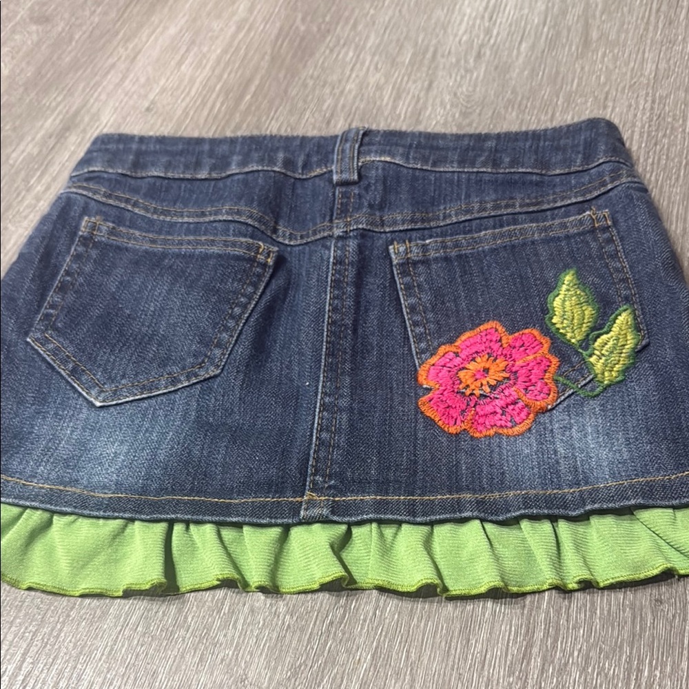 Little Mass Denim Skirt with Green Ruffle - Picture 4 of 5